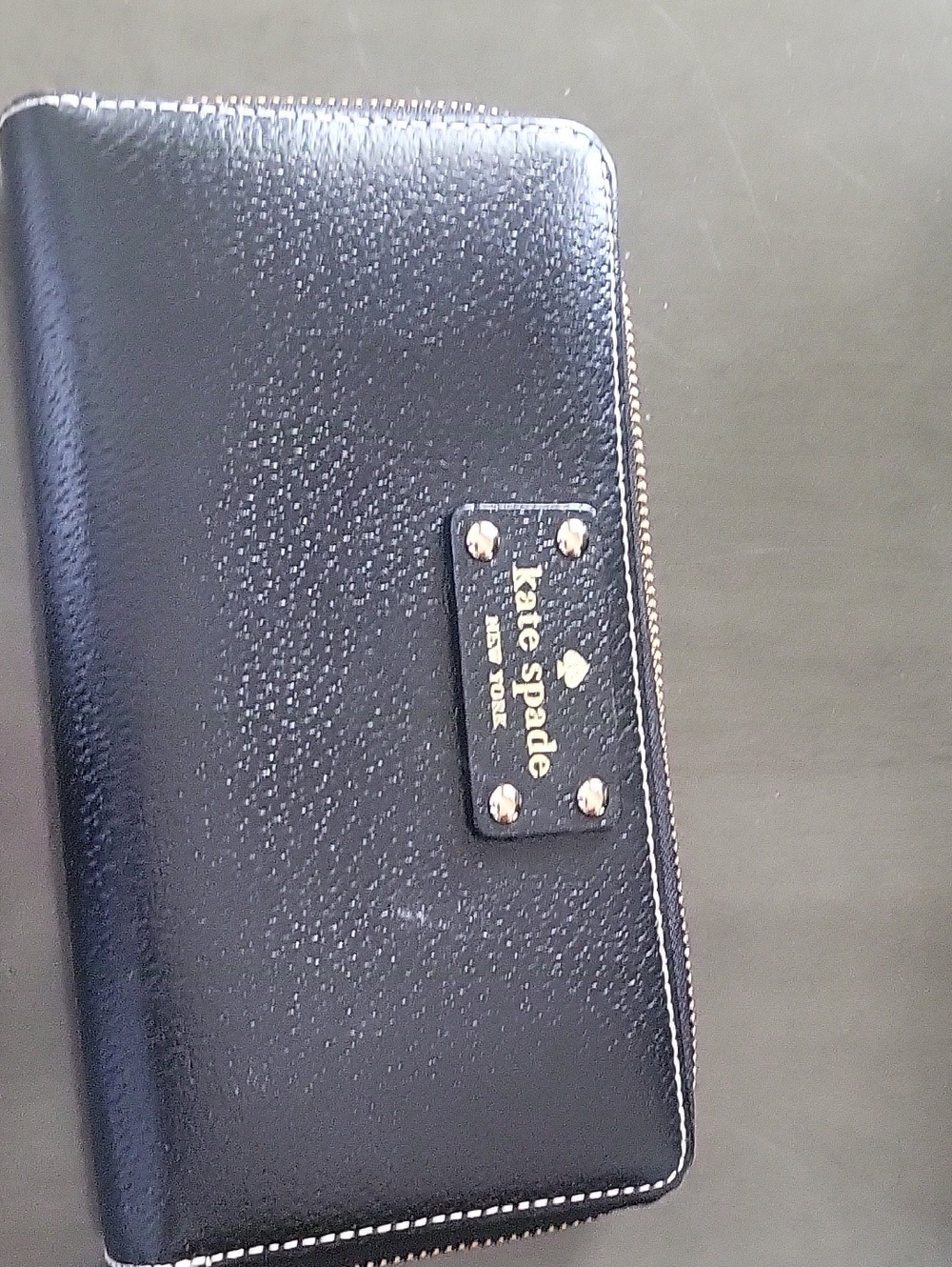 kate spade black zip-around leather wallet with gold hardware
